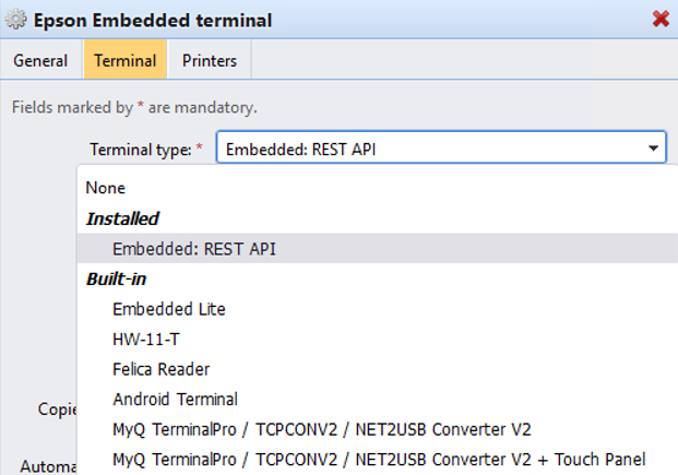 Selecting terminal type