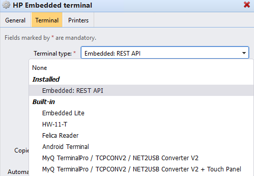 Terminal type - default options
