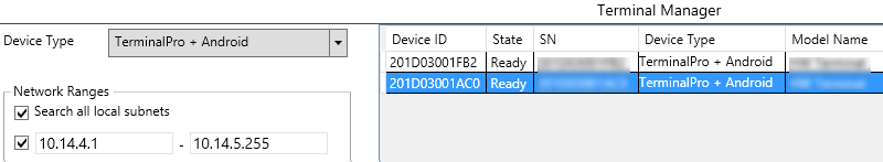 MyQ Terminal Manager - setting the device type for the search